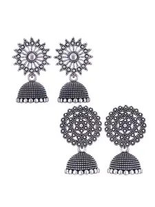 MEENAZ Set Of 2 Silver-Plated Dome Shaped Jhumkas