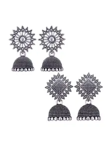 MEENAZ Set Of 2 Silver-Plated Dome Shaped Jhumkas