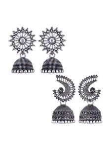 MEENAZ Set Of 2 Peacock Shaped Silver-Plated Jhumkas
