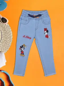 A-Okay Girls Slim Fit High Rise Mickey & Minnie Embroidered Clean Look Jeans