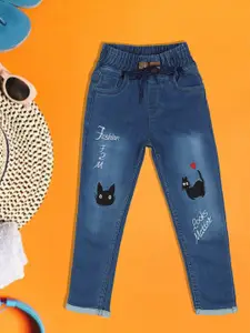 A-Okay Girls Faded Slim Fit High-Rise Denim Joggers