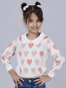 JoE Hazel Girls Conversational Self Design Pullover Sweater