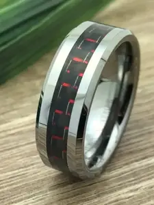 VIEN Men Silver-Plated Tungsten Carbide Finger Ring