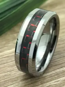 VIEN Men Silver-Plated Tungsten Carbide Finger Ring