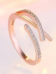 VIEN Rose Gold-Plated CZ-Studded Adjustable Finger Rings