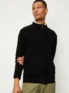 max Mock Collar Acrylic Front Open Sweater