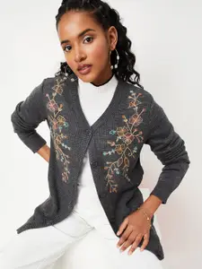 max Embroidered V-Neck Long Sleeves Acrylic Cardigan Sweater