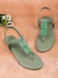 Luxyfeel Embellished T-Strap Flats