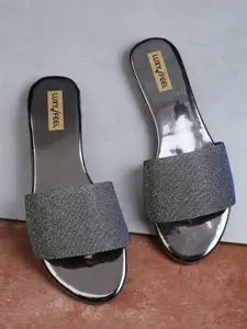 Luxyfeel Shimmered Open Toe Flats