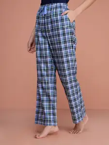 Nykd Women Checked Relaxed-Fit Straight-Leg Cotton Lounge Pant