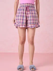 Nykd Women High -Rise Checked Plaid Cotton Lounge Shorts
