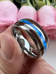 VIEN Men Silver-Plated Opal Finger Ring