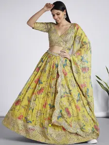 panchhi Floral Printed Organza Semi-Stitched Lehenga & Unstitched Blouse With Dupatta