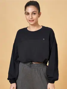 Ajile by Pantaloons Round Neck Pullover Crop Cotton Sweatshirt