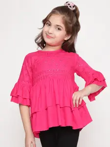 BAESD Girls Floral Embroidered Sequinned Bell Sleeves A-Line Kurti