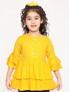 BAESD Girls Floral Embroidered Sequinned Bell Sleeves A-Line Kurti