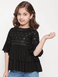 BAESD Girls Floral Embroidered Sequinned Bell Sleeves A-Line Kurti