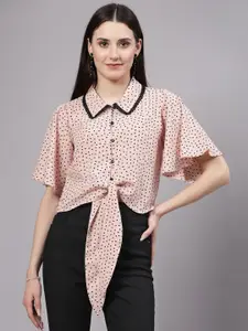 Style Quotient Polka Dot Printed Peter Pan Collar Bell Sleeves Top