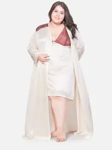 Klamotten Plus Size Lace Self Design Nightdress With Robe