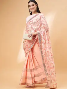 all about you Peach-Coloured Floral Embellished Sequinned Saree