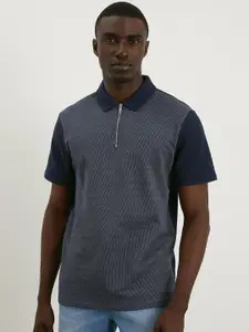 Burton Men Pure Cotton Jacquard Zip-Neck Polo Collar T-shirt