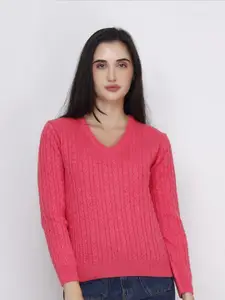 Chemistry Cable Knit V-Neck Pullover Acrylic Sweater