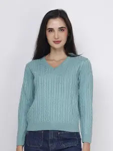 Chemistry Cable Knit V-Neck Pullover Acrylic Sweater