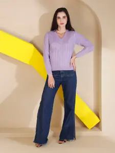 Chemistry Cable Knit V-Neck Pullover Acrylic Sweater