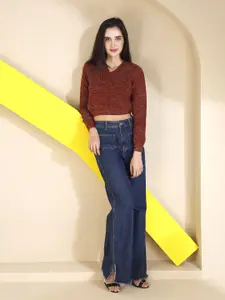 Chemistry Shimmer Self Design Crop Pullover