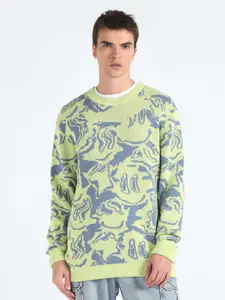 Flying Machine Abstract Printed Long Sleeves Pure Cotton Pullover Sweater