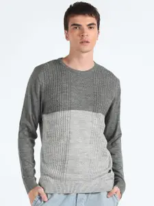 Flying Machine Colourblocked Long Sleeves Pure Acrylic Pullover Sweater