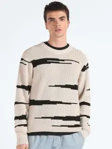 Flying Machine Geometric Printed Pure Cotton Pullover