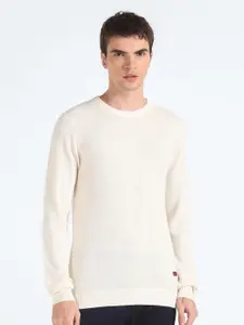 Flying Machine Ribbed Pure Cotton Pullover Sweater