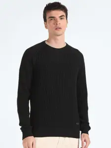 Flying Machine Ribbed Round Neck Pure Cotton Pullover