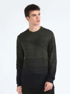 Flying Machine Colourblocked Long Sleeves Pure Cotton Pullover Sweater