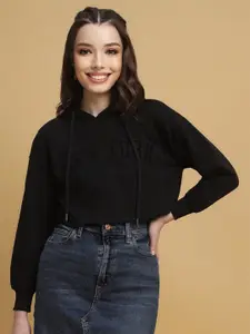 FOREVER 21 Typography Printed Hooded Crop Pullover Sweatshirt