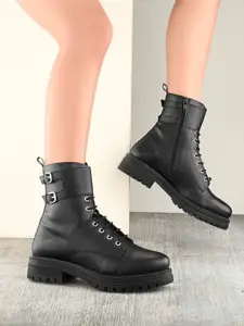 MISEEN Women Block-Heeled Buckle Detail Mid-Top Regular Boots