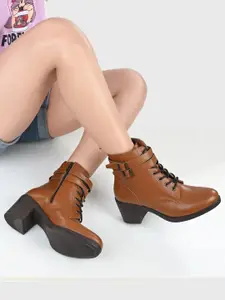 MISEEN Women Block-Heeled Buckle Detail Mid-Top Regular Boots