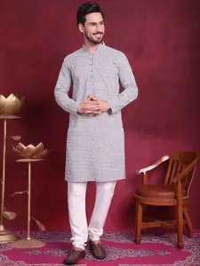 Jompers Floral Embroidered Sequinned Pure Cotton Chikankari Kurta with Churidar