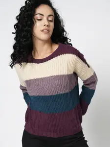 Vero Moda Colourblocked Pullover Acrylic Pullover Sweater