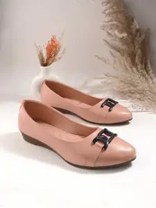 DressBerry Peach-Coloured Pointed Toe Embellished Ballerinas