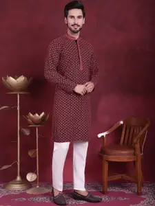 Jompers Floral Embroidered Sequinned Kurta with Pyjamas