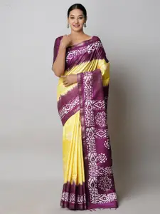 Unnati Silks Batik Printed Zari Silk Cotton Chanderi Saree