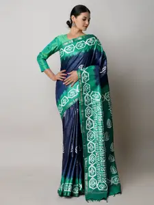 Unnati Silks Batik Printed Zari Chanderi Saree
