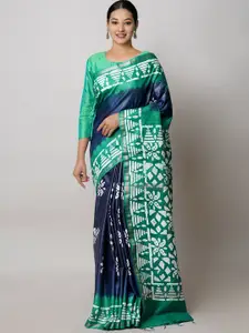Unnati Silks Batik Printed Zari Silk Cotton Handloom Chanderi Saree