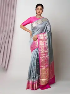 Unnati Silks Woven Design Silk Blend Handloom Banarasi Saree