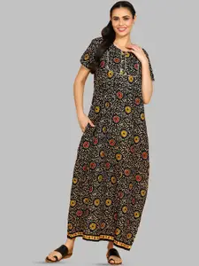 Pranjul Ethnic Motifs Printed Pure Cotton Maxi Nightdress