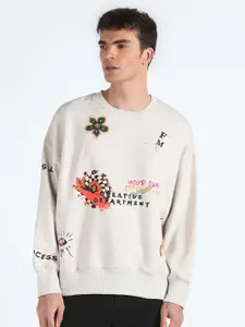 Flying Machine Graphic Printed Hooded Cotton Sweatshirt