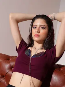 Oomph! Sheen Sweetheart Neck Crop Top