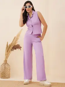 Marie Claire Lavender Cuban Collar Sleeveless Top & Trousers